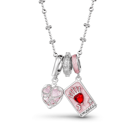 Gnoce Queen Tarot and Heart Charm Pendant Necklace Set_1