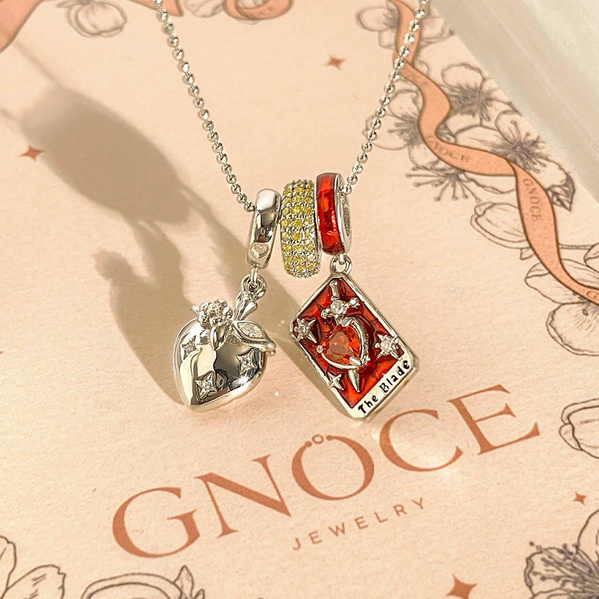 Gnoce Red Swords Tarot and Strawberry Charm Necklace Set_3