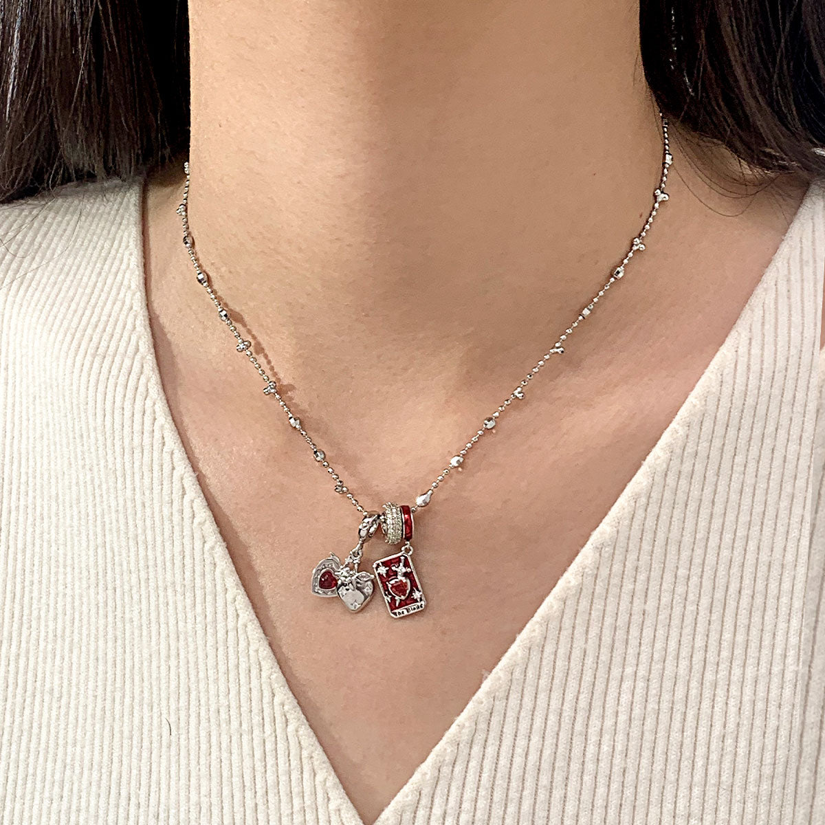 Gnoce Red Swords Tarot and Strawberry Charm Necklace Set_5