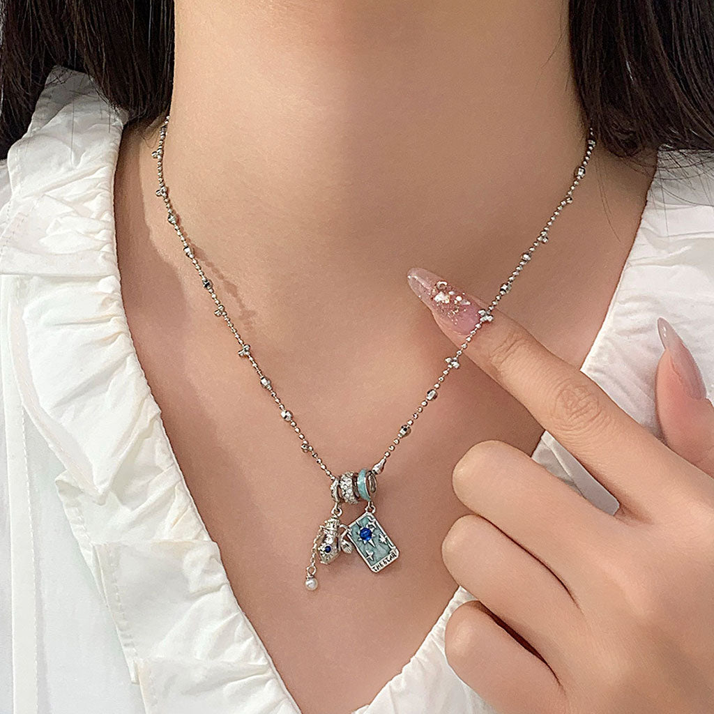 Gnoce The Star Tarot and Vintage Perfume Bottle Pendant Necklace Set_2