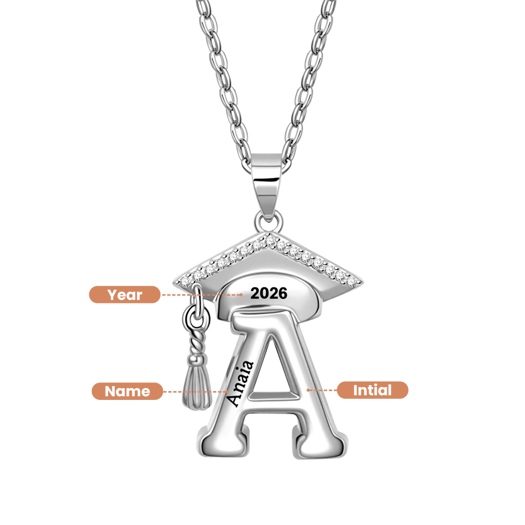 Gnoce Personalized Grad Cap Initial Necklace_1