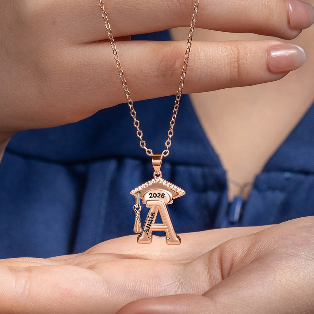 Gnoce Personalized Grad Cap Initial Necklace_4