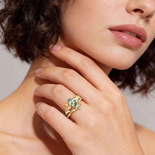 Gnoce Moss Agate Oval-cut Promise Ring Set_2