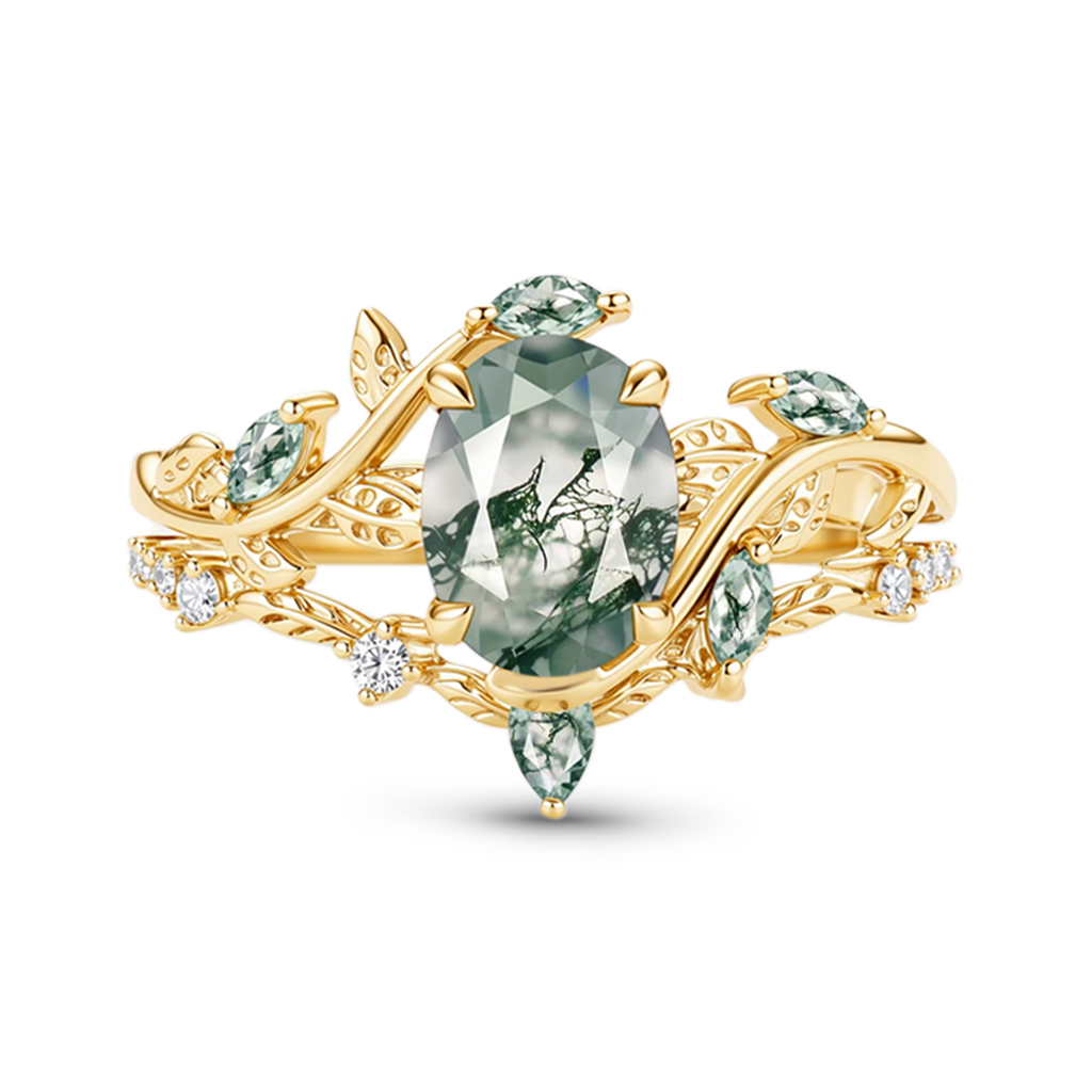 Gnoce Moss Agate Oval-cut Promise Ring Set_1