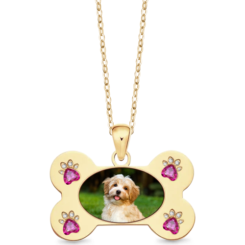 Gnoce Custom Dog Bone Photo Necklace with Paw Birthstone_4