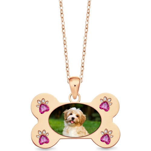 Gnoce Custom Dog Bone Photo Necklace with Paw Birthstone_3