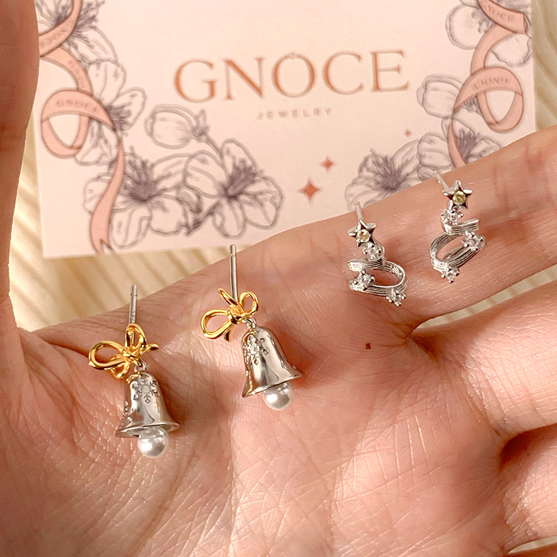 Gnoce Snowflake Bell and Christmas Tree Earring Set_4