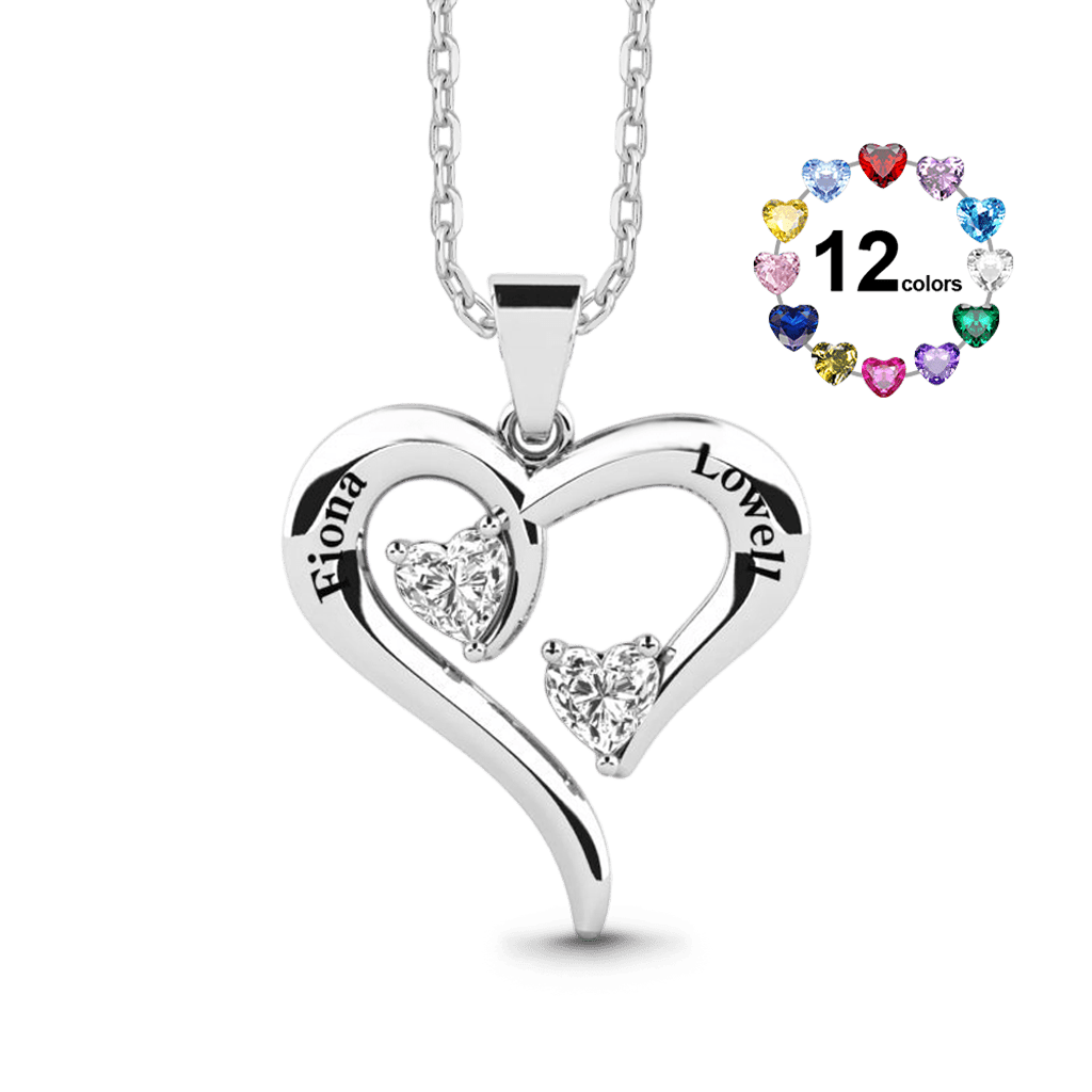 Gnoce Personalized Heart Necklace with 2 Names & 2 Birthstones_1