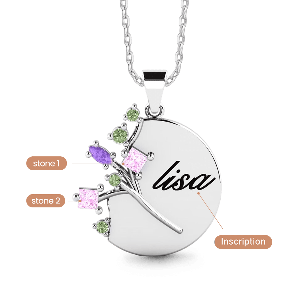 Gnoce Personalized Family Tree Necklace with 2 Birthstones_3