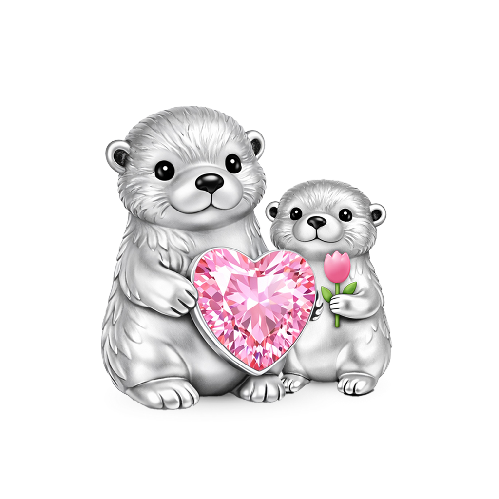 Gnoce Mother's Day Otter Mom & Baby Embrace Love Charm_1
