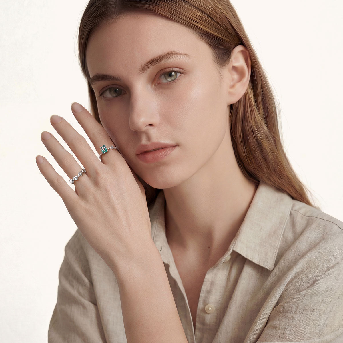 Gnoce Starburst Green Crystal Solitaire Ring_3