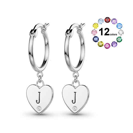 Gnoce Initial Heart Dangle Hoop Earrings with Custom Birthstone_1