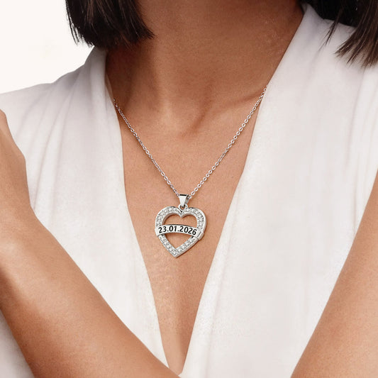 Gnoce Personalized Heart Birthstone Necklace with Custom Date Engraving_2