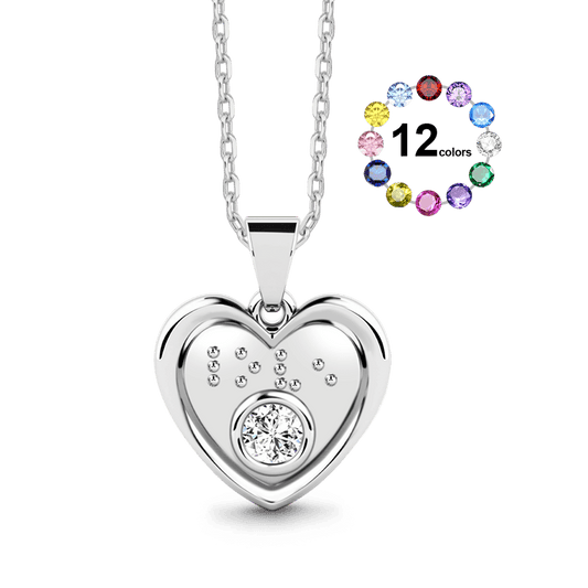 Gnoce Braille Heart Necklace with Custom Birthstone_1