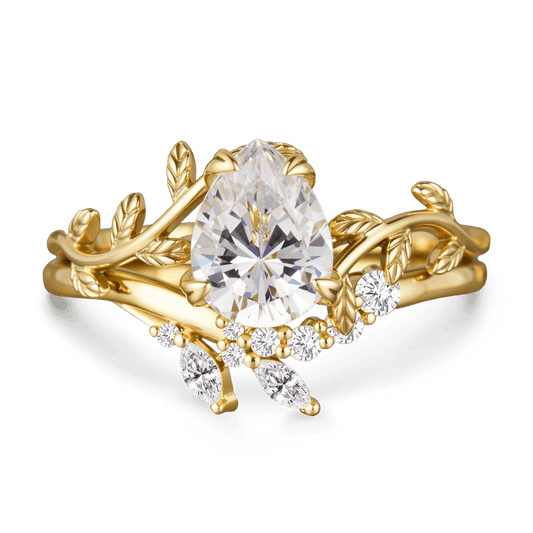 Gnoce Nature-Inspired Pear-cut Leaf Engagement Ring Set_1