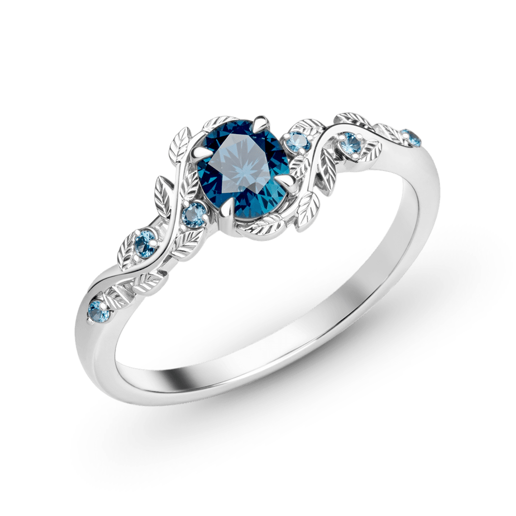 Gnoce Leaf & Vine Round-cut Blue Engagement Ring_4