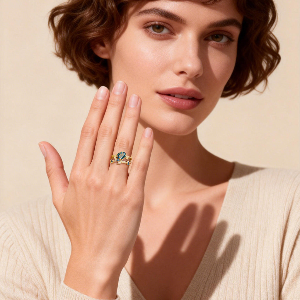 Gnoce Nature-Inspired Oval-cut Leaf Engagement Ring Set_3