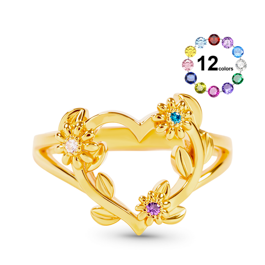 Gnoce Personalized Heart Flower Birthstone Gold Ring Custom Gift for Women_1