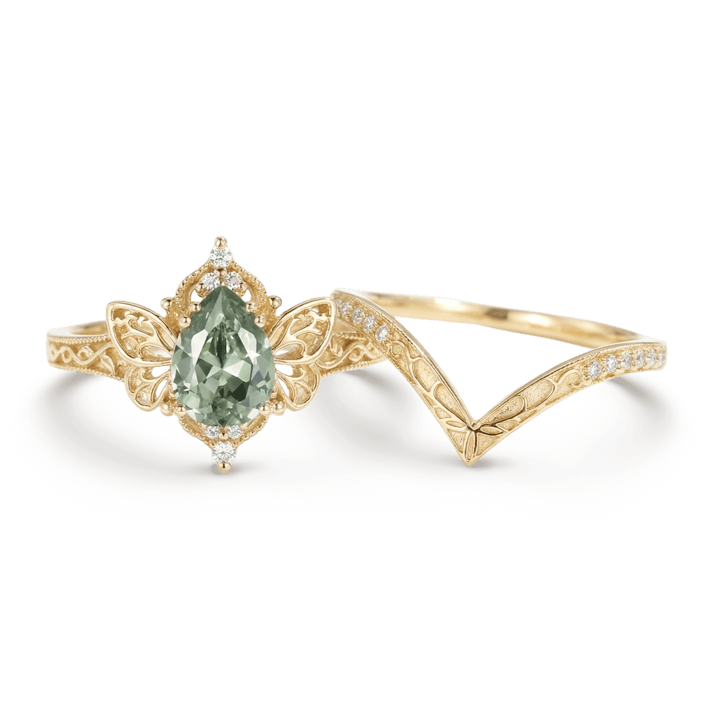 Gnoce Inspired Fairy Butterfly Vintage Engagement Ring Set_4