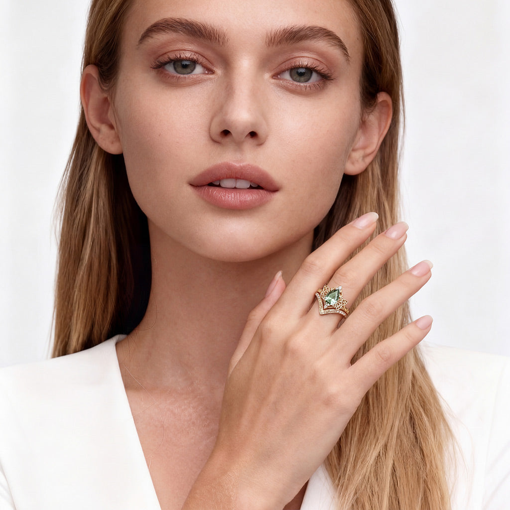 Gnoce Inspired Fairy Butterfly Vintage Engagement Ring Set_3