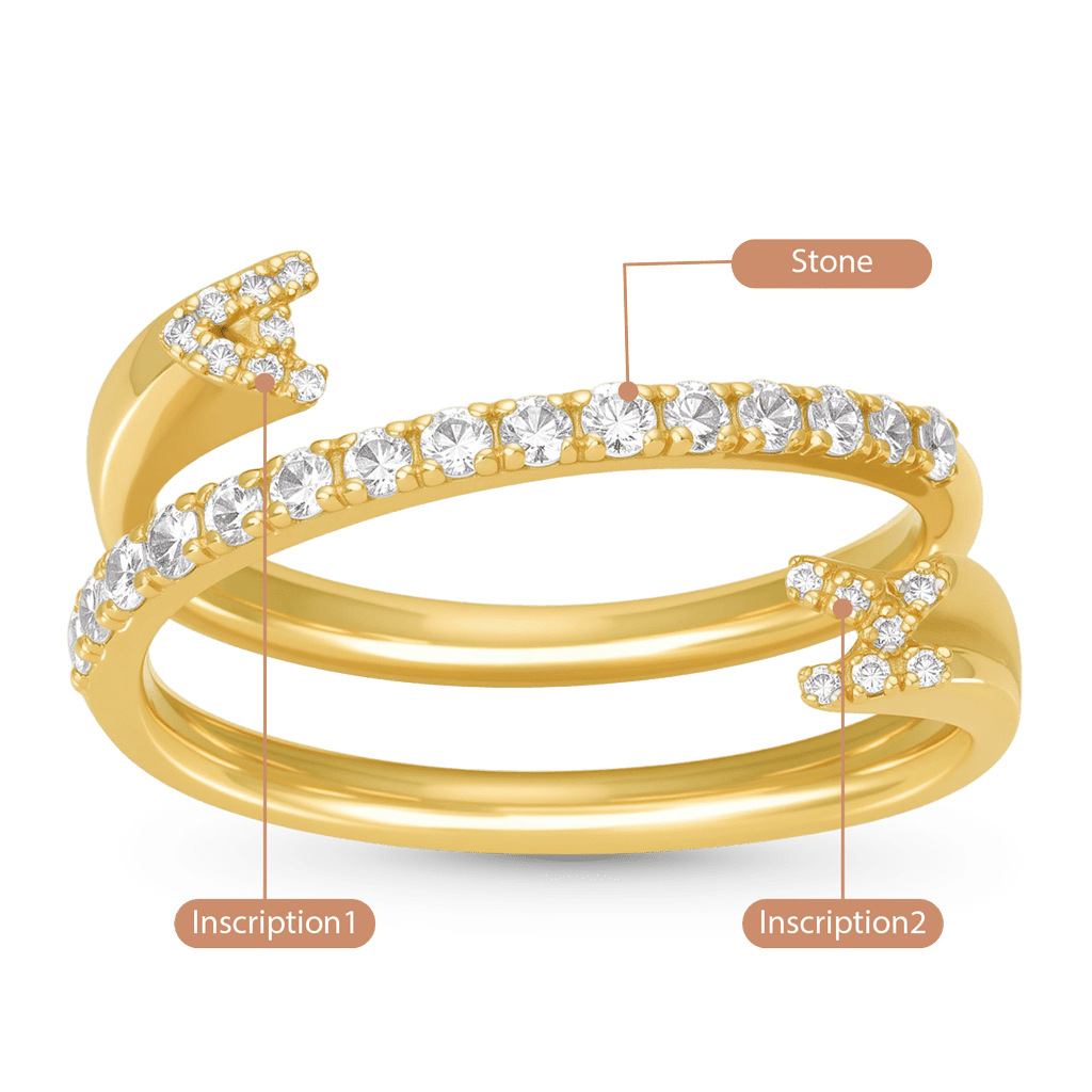 Gnoce Personalized Adjustable Open Cuff 3 Row Nesting Ring with Engraving_3