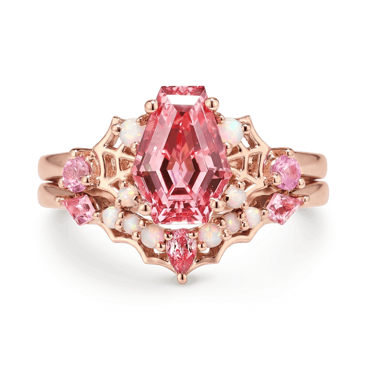 Gnoce Gothic Spider Web Coffin Pink Engagement Ring Set_1