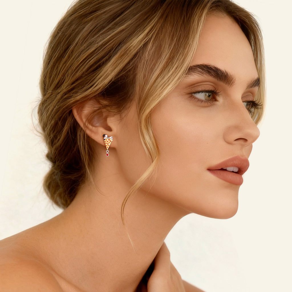 Gnoce Peanuts Snoopy Pizza Stud Earrings_3