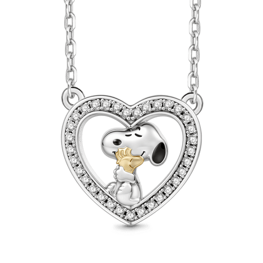 Gnoce Peanuts Snoopy Embrace Woodstock Heart Pendant Necklace_1