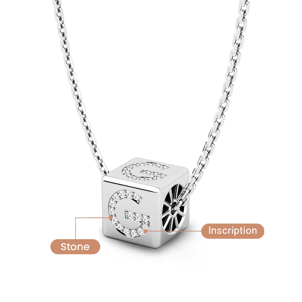 Gnoce Cube Necklace with Personalized Initial and Birthstone_3