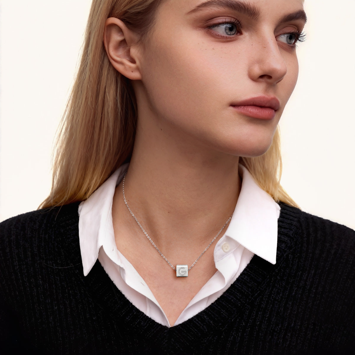 Gnoce Cube Necklace with Personalized Initial and Birthstone_4