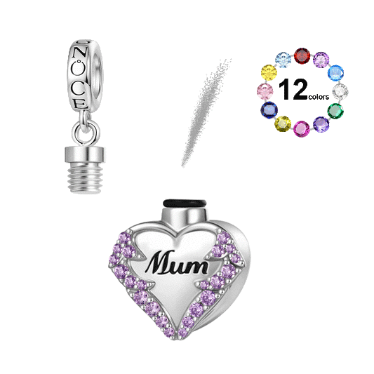 Gnoce Engravable Mom Heart Memorial Urn Ashes Birthstone Pendant Dangle Charm_1