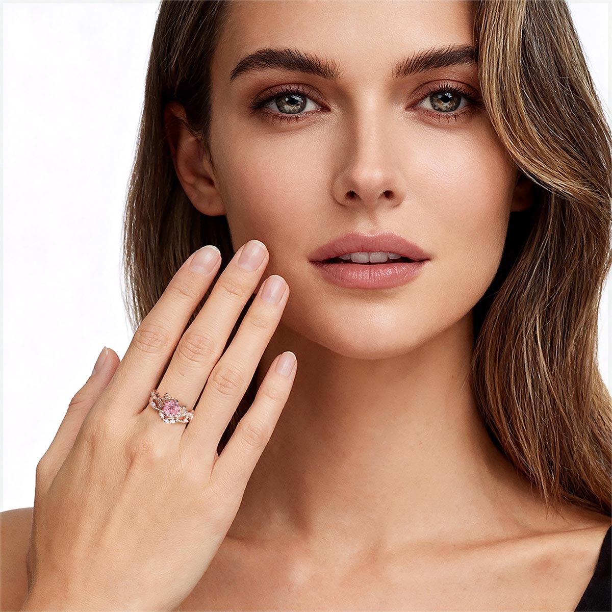 Gnoce Nature-Inspired Flower & Vine Round-Cut Engagement Ring Set_4