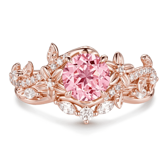 Gnoce Nature-Inspired Flower & Vine Round-Cut Engagement Ring Set_1