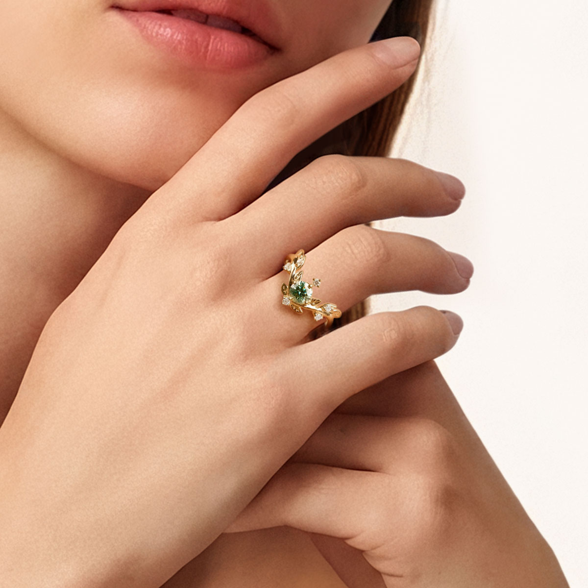 Gnoce Nature-Inspired Vine Round-Cut Engagement Ring_2