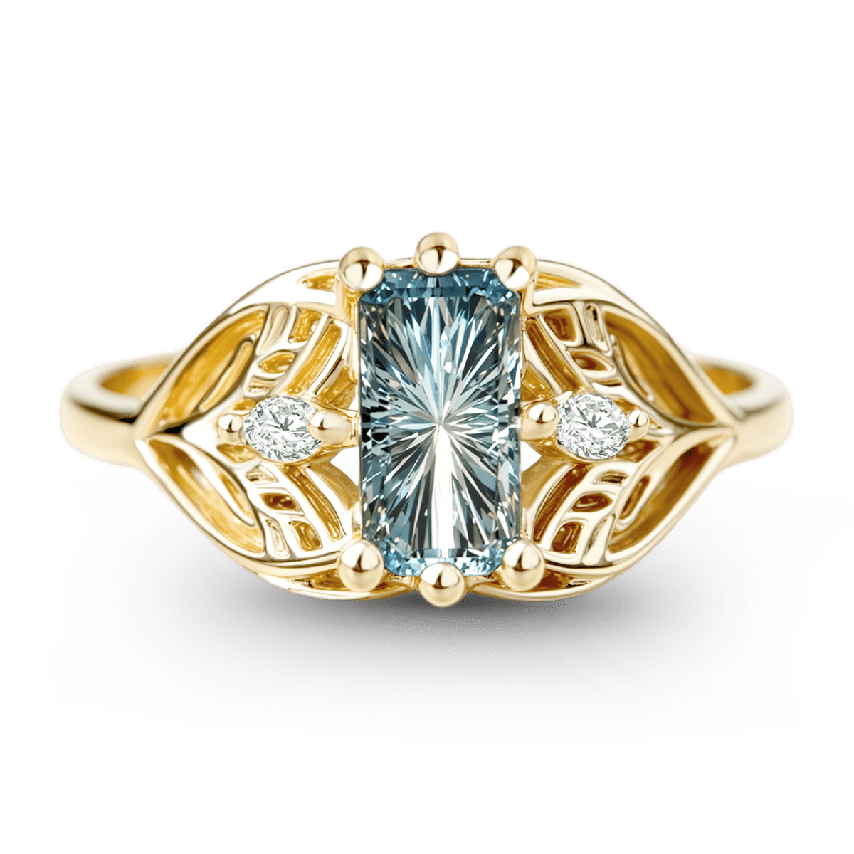Gonce Nature-Inspired Leaf Emerald-Cut Engagement Ring_1