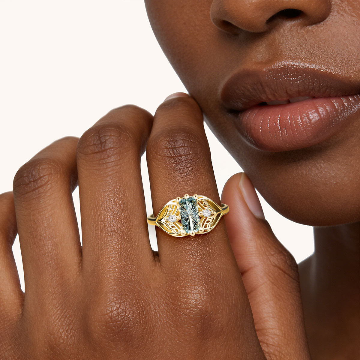 Gonce Nature-Inspired Leaf Emerald-Cut Engagement Ring_2