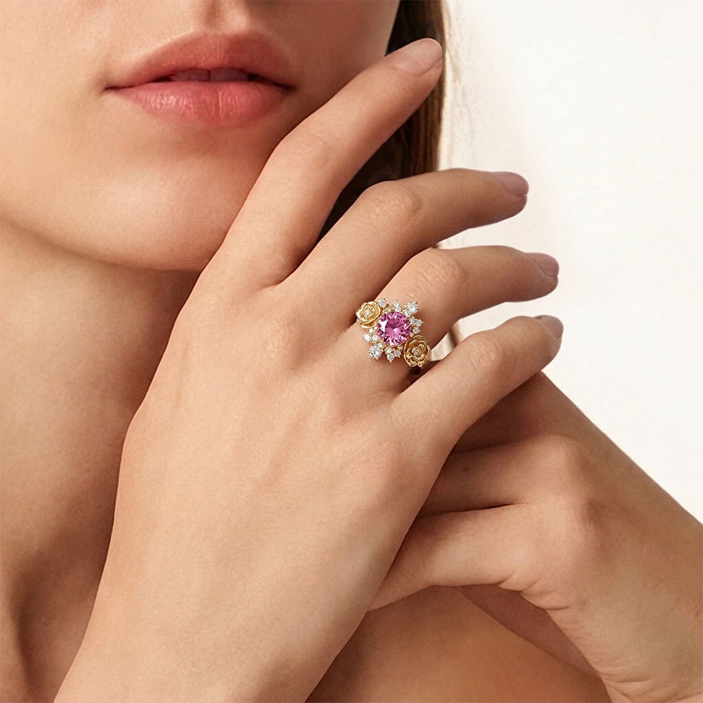 Gnoce Nature-Inspired Rose Round-Cut Engagement Ring_2