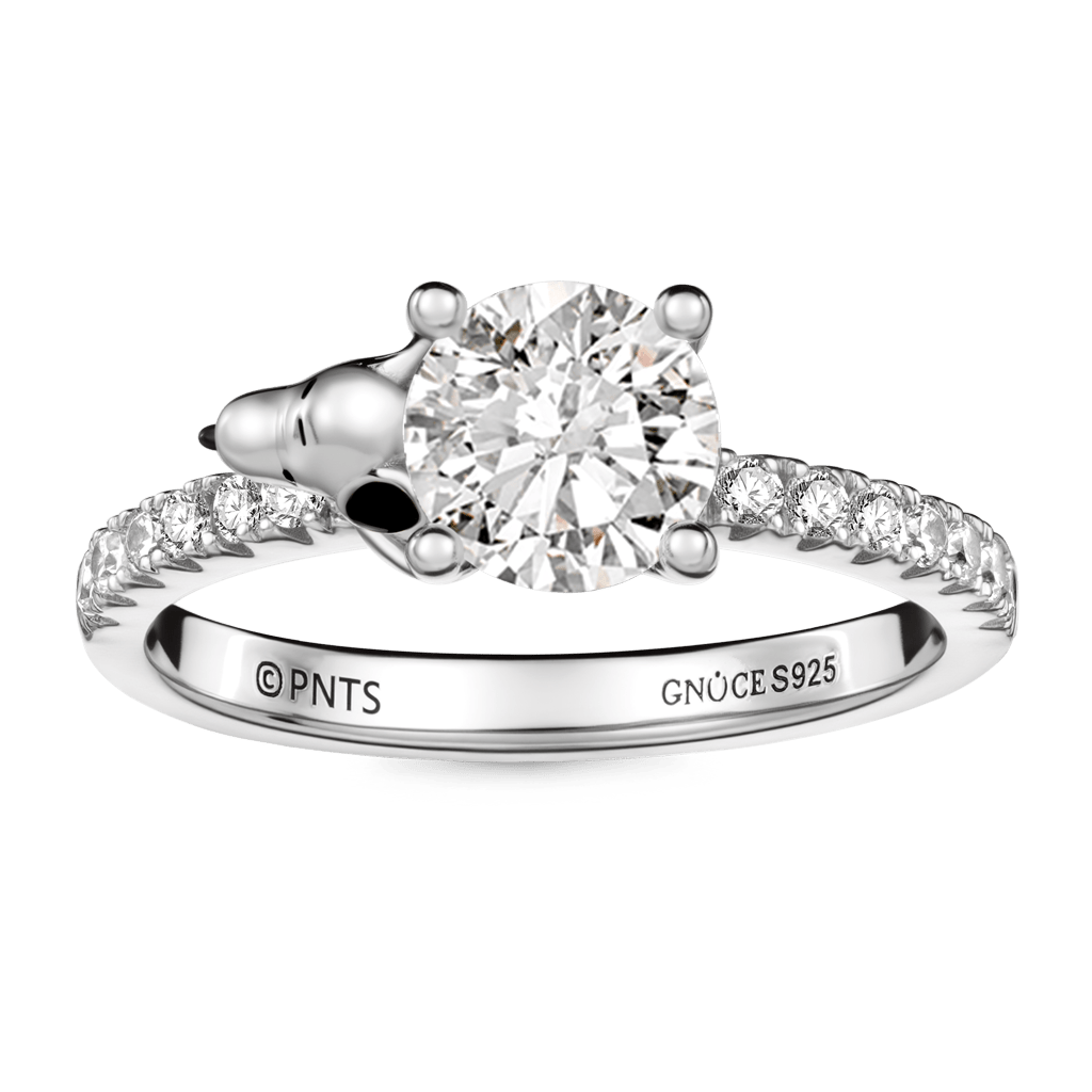 Gnoce Peanuts Snoopy Carrying Moissanite Round Cut Ring_4