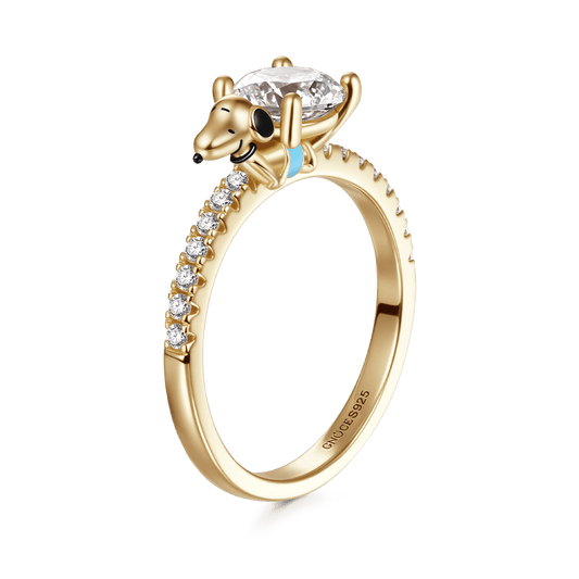 Gnoce Peanuts Snoopy Carrying Moissanite Round Cut Ring_1