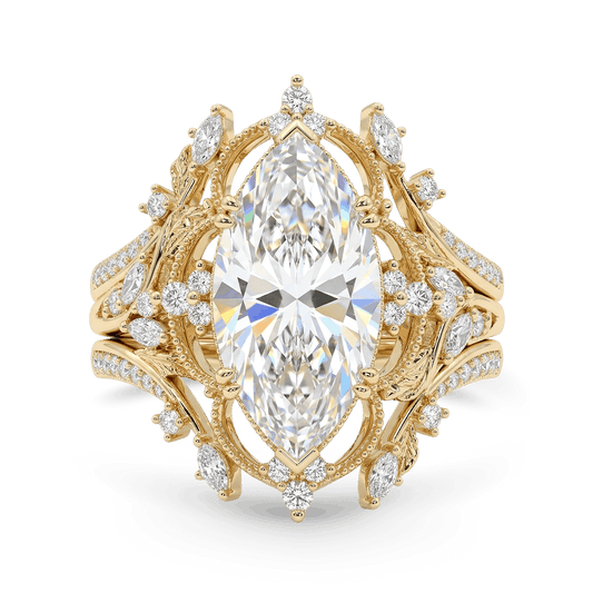 Gnoce Retro Style Leaf Marquise-Cut Engagement Ring Set_1