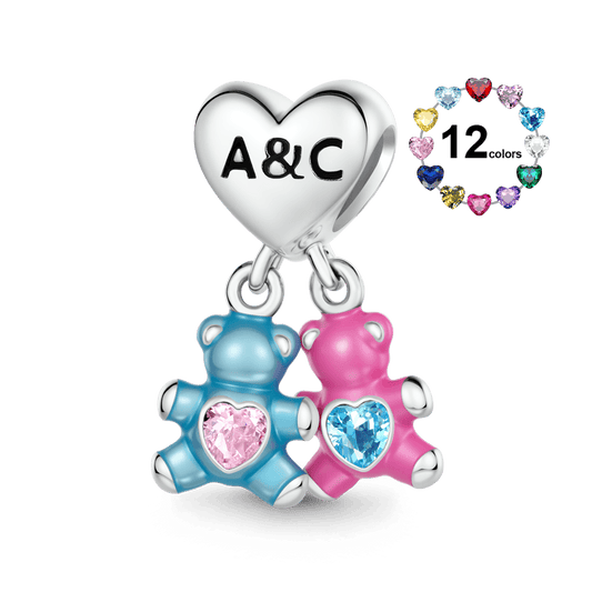 Gnoce Personalized Birthstone Bear Embraces Heart Pendant Dangle Charm_1