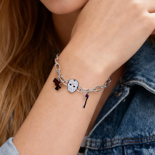 Gnoce Jason Mask, Axe & Logo Chain Bracelet Platinum-plated Silver Blend_2