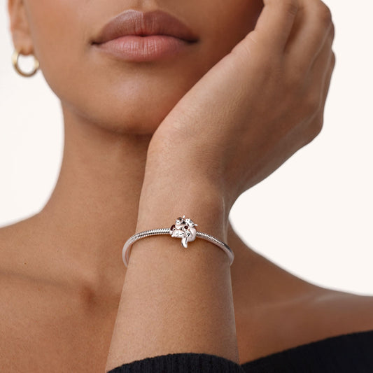 Gnoce Mother Cat & Kittens Engravable Charm Platinum-plated Silver Blend_3