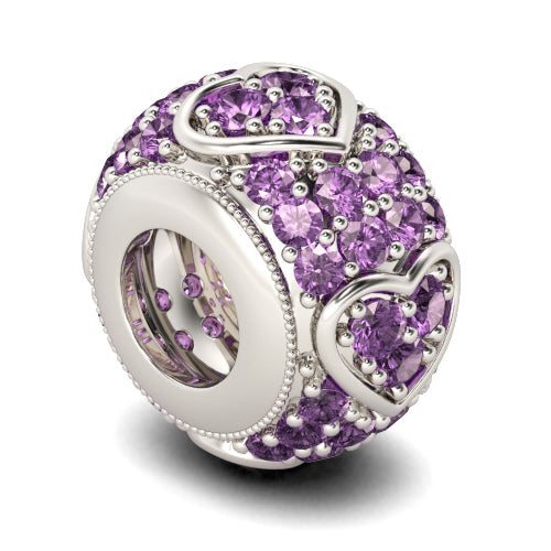 Gnoce "Wish a Friend"  Twinkling Amethysts Stone Surrounded Hearts Shape Design 925 Sterling Silver Charm Beads Hits Perfect for Pandora Bracelets_2