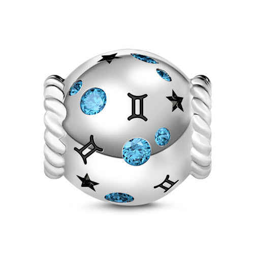 Gnoce " I Need You" Attractive Zodiac Sign 925 Sterling Silver Blue Stones Gemini Charms Bead Best Fit For Bracelets and Necklace_1
