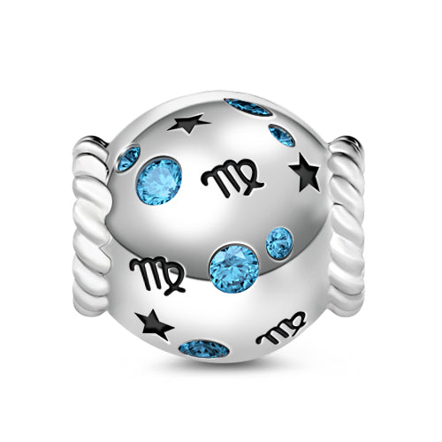 Gnoce "Remeber Me in Your Heart"  Exquisite Virgo Charm Clear Blues Stones Black Stars Sign of Virgo 925 Sterling Silver Bead Charms_1