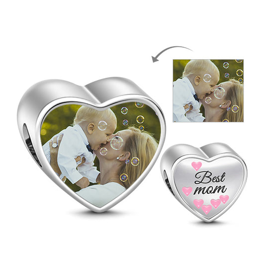 Gnoce"Moms Gifts" Sterling Silver Personalized Photo Charm Engraved with Best Mom-For Pendant & Choker Necklace_1
