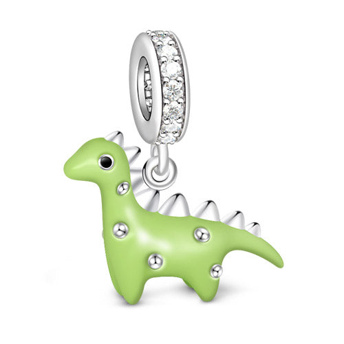 Gnoce "You are Delicious" 925 Sterling Silver Green Enamelled Dinosaur Pendant Charm_2