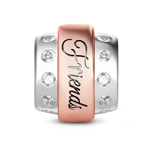 Gnoce "Sweet Memories with Friends" Two Tone Friends Bead Charm Sterling Silver-Fit for Pendant & Choker Necklace_1