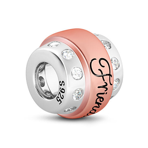 Gnoce "Sweet Memories with Friends" Two Tone Friends Bead Charm Sterling Silver-Fit for Pendant & Choker Necklace_2